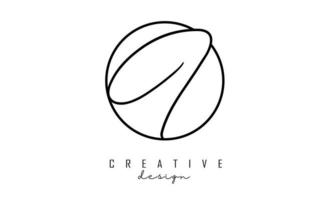 Handwriting letters I logo design with simple circle vector illustration.