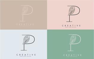 Outline Letter P Logo icon with Wired Leaf Concept Design on colorful backgrounds. vector