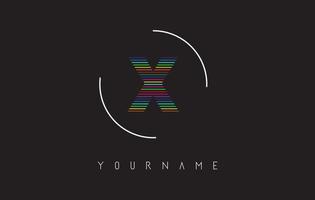 X Letter logo design with bright and bold rainbow lines and rounded frame. vector