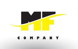 Logo de letra mf mf negro y amarillo con swoosh. vector