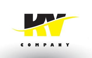 Logotipo de letra kv kv negro y amarillo con swoosh. vector