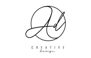 Handwriting letters AD A D logo design with simple circle vector illustration.