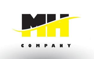 MH M H Black and Yellow Letter Logo with Swoosh. vector
