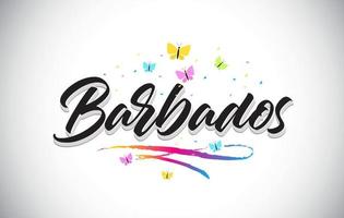 Barbados texto manuscrito de la palabra del vector con las mariposas y el swoosh colorido.