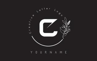 Creative initial letter C logo with lettering circle hand drawn flower element and leaf. vector