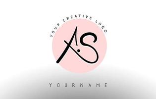 Handwritten Letters AS a s Logo with rounded lettering and pink circle background design. vector