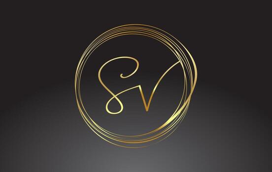 Golden Letters SV S V signature monogram vector logo. Simple SV S V Icon with Circular Pattern.