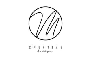 Handwriting letters M logo design with simple circle vector illustration.