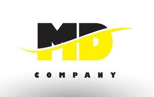 Logotipo de letra md md en negro y amarillo con swoosh. vector