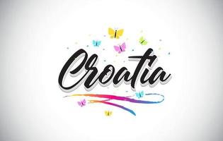 Croatia Handwritten Vector Word Text with Butterflies and Colorful Swoosh.