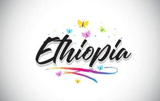 Ethiopia Handwritten Vector Word Text with Butterflies and Colorful Swoosh.