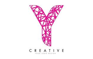 Sketched stylized Letter Y with different Pink Lines Pattern Design. vector