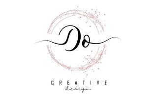 Handwritten DO D O n letter logo with sparkling circles with pink glitter. vector