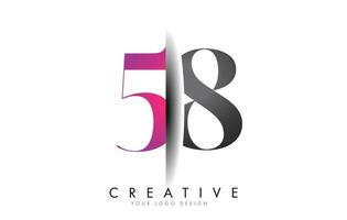 58 5 8 Grey and Pink Number Logo with Creative Shadow Cut Vector. vector