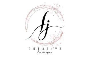 Handwritten Ij I j letter logo with sparkling circles with pink glitter. vector