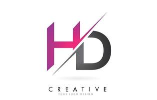 logo de letra hd hd con diseño de bloque de color y corte creativo. vector