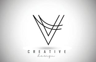 V carta logo monograma diseño vectorial. icono de letra v creativo con líneas negras vector