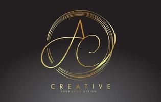 Handwritten Golden AC A C Letters Logo with a minimalist design. AC A C Sign with Golden Circular Circles. vector