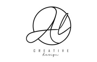 Handwriting letters AL A L logo design with simple circle vector illustration.