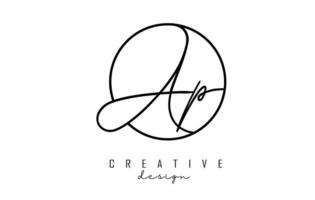 Handwriting letters AP A P logo design with simple circle vector illustration.