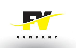 FV F V Black and Yellow Letter Logo with Swoosh. vector