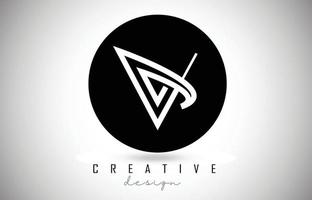 V carta logo monograma diseño vectorial. icono de letra v creativo con líneas negras vector