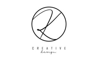 Handwriting letters K logo design with simple circle vector illustration.