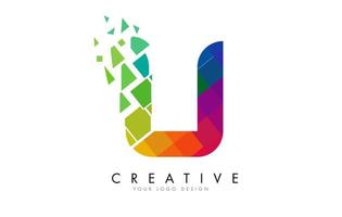 Letter U Design with Rainbow Shattered Blocks Vector Illustration.