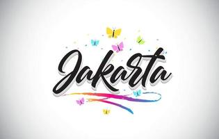 Jakarta Handwritten Vector Word Text with Butterflies and Colorful Swoosh.