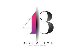 43 4 3 Grey and Pink Number Logo with Creative Shadow Cut Vector. vector