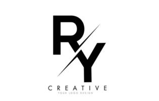 Diseño de logotipo de letra ry ry con un corte creativo. vector