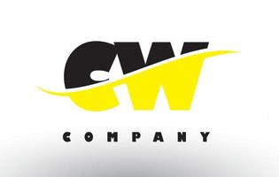 Logotipo de letra cw cw en negro y amarillo con swoosh. vector