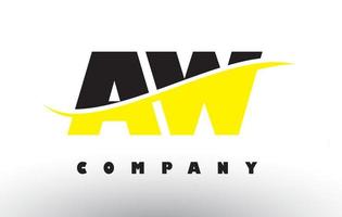 AW A W Black and Yellow Letter Logo with Swoosh. vector