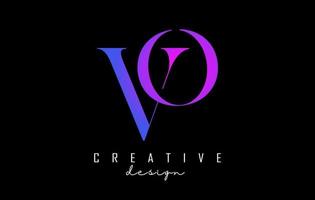 Colorful pink and blue VO v o letters design logo logotype concept with serif font and elegant style vector illustration.