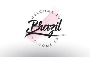 Brasil bienvenido al texto con pincelada rosa acuarela vector