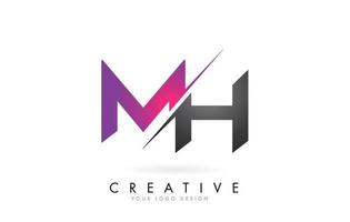 MH M H Letter Logo with Color block Design and Creative Cut. vector