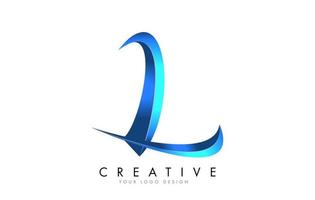 Creative L letter logo with Blue 3D bright Swashes. Blue Swoosh Icon Vector. vector