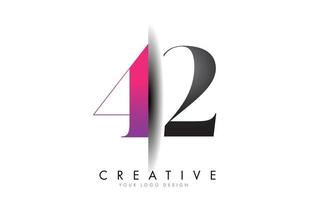 42 4 2 Grey and Pink Number Logo with Creative Shadow Cut Vector. vector