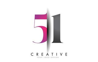 51 5 1 Grey and Pink Number Logo with Creative Shadow Cut Vector. vector