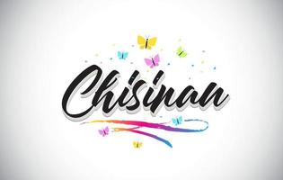 Chisinau Handwritten Vector Word Text with Butterflies and Colorful Swoosh.