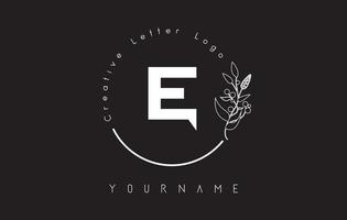 Creative initial letter E logo with lettering circle hand drawn flower element and leaf. vector