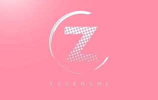 White Z letter logo design with white dots and white circle frame on pink background. vector