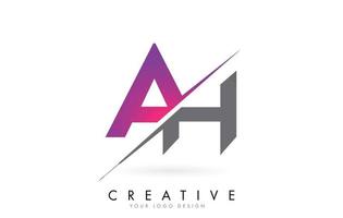 AH A H Letter Logo with Colorblock Design and Creative Cut. vector