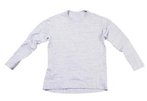 Gray pullover isolated on white background. Gray sweatshirt mock up empty copy space. photo