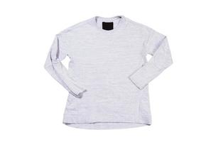 Gray pullover isolated on white background. Gray sweatshirt mock up empty copy space. photo