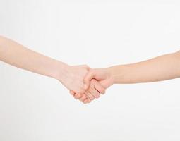 female handshakings isolated on white background.Copy space. photo