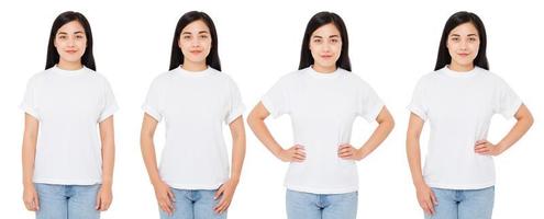 four variants korean woman in white T-shirt for the designer isolated, chinese girl t shirt photo