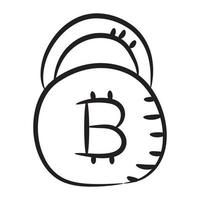 Diseño de doodle de moneda digital descentralizada del icono de bitcoin vector