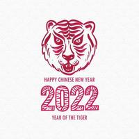 mano dibujar cara de tigre año nuevo chino 2022 diseño de tarjeta de festival vector