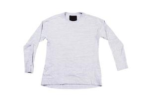 Gray pullover isolated on white background. Gray sweatshirt mock up empty copy space. photo